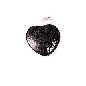 Coach Black Glitter Heart Compact Mirror Double Sided Magnifying EUC CU755